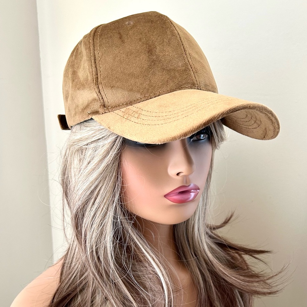 Velvet Baseball Cap in Camel with Adjustable Strap- New!